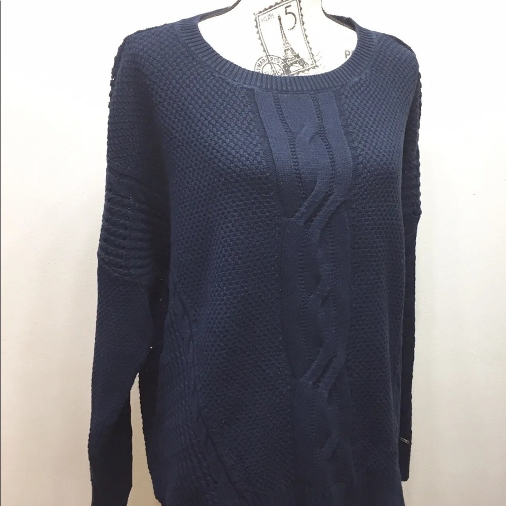 Tommy Hilfiger Women Loose Fit Cable Knit Sweater Navy Blue XL